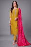 Mustard Yellow Tissue Silk Straight Cut Suit with Elegant Embroidered Neckline