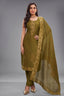 Olive Green Tissue Organza Straight Cut Suit with Cutdana Work Bodice