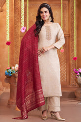 Model wearing Pale Peach Tissue Woven Straight Cut Suit with Pants