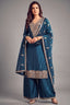 Rama blue art silk embroidered palazzo suit with matching dupatta