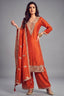 Orange art silk floral embroidered palazzo suit for festive wear