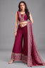 Wine art silk sequin embroidered crop top palazzo set for weddings