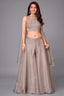 Grey Organza Sequin Crop Top Palazzo Set front view
