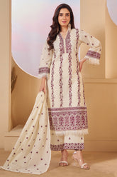 Styling and dupatta pairing with Off White Cotton Embroidered Straight Cut Suit