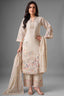 Off White Georgette Thread Embroidered Straight Cut Suit front view