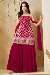 Designer Dark Rani Pink Georgette Palazzo Suit for festive wear