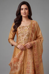 Close-up of embroidery on Beige Tissue Embroidered Straight Cut Suit