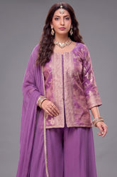 Close-up of woven patterns on Lavender Tissue Woven Palazzo Suit