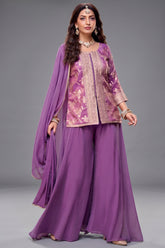 Lavender Tissue Woven Palazzo Suit - Front View