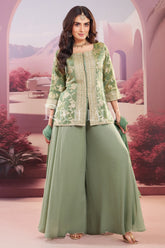 Designer Green Tissue Woven Palazzo Suit for festive wear