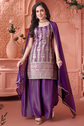 Designer Purple Tissue Woven Straight Cut Palazzo Suit for festive wear