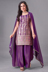 Purple Tissue Woven Palazzo Suit - Front View
