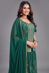 Close-up of intricate woven patterns on Teal Green Georgette Palazzo Suit