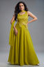 Lime Green Art Silk Asymmetrical Palazzo Set - Front View