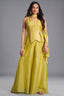 Light Yellow Art Silk Asymmetrical Top and Palazzo Suit - Front View