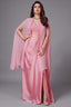 Light Pink Organza Sequin and Cutdana Worked Crop Top and Skirt with Cape Jacket - Front View