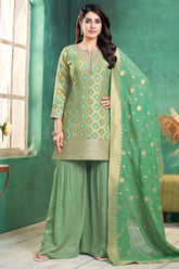 Elegant Green Georgette Bandhej Sharara Suit for festive wear and weddings