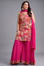 Pink Tissue Silk Printed Palazzo Suit with Floral Patterns - Front View