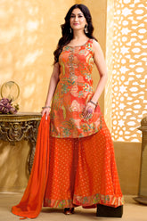 Elegant Orange Tissue Silk Printed Palazzo Suit for festive and wedding wear