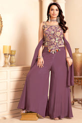 Full designer look of the Dusty Plum Purple Palazzo Set for weddings and festivals