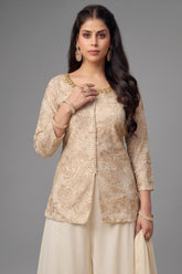 Off White Georgette Sequin and Cutdana Worked Palazzo Suit - white georgette saree