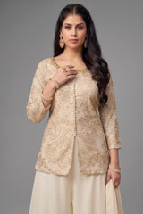 Off White Georgette Sequin and Cutdana Worked Palazzo Suit - white georgette saree