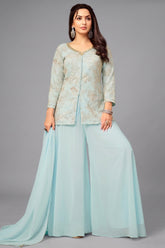Light Sky Blue Georgette Sequin and Cutdana Worked Palazzo Suit - blue georgette saree