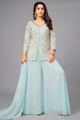 Light Sky Blue Georgette Sequin and Cutdana Worked Palazzo Suit - blue georgette saree