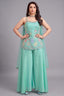 Firozi Crepe Silk Beaded Floral Worked Palazzo Suit