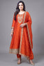 Orange Art Silk Anarkali Suit with Sequin and Embroidery Work