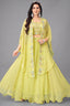 Yellow Georgette Cutdana Sequin Worked Crop Top with Draped Skirt and Jacket