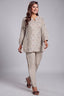 Beige Linen Floral Embroidered Buttis Co-Ord Set
