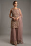 Rose Net Sequin Embellished Straight Suit with Flared Bottoms