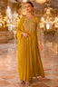 Mustard Gold Pleated Floor-Length Suit with Zardozi & Sequin Embellished Yoke