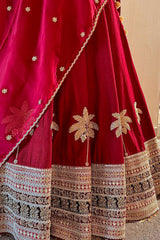 Designer Maroon Matka Silk Bridal Lehenga with matching organza dupatta