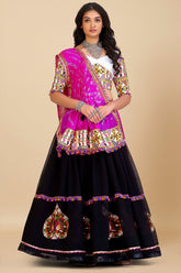 Black Georgette Thread Embroidered Patch Work Chaniya Choli