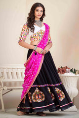 Black Georgette Thread Embroidered Patch Work Chaniya Choli