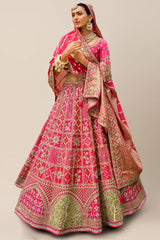 Pink Weave Silk Traditional Lehenga with Gota and Embroidery Work