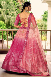 Pink Ombre Chinon Chevron Sequin Work Lehenga - pink saree