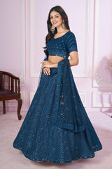 Rama Blue Georgette Sequin Embroidered Lehenga