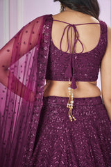 Wine Net Sequinned Lehenga