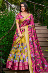 Mustard Art Silk Digital Printed Pleated Lehenga