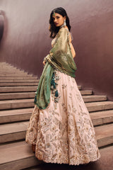 Beige Viscose Rayon Embroidered Sequin Worked Lehenga - red rayon saree embroidered