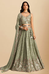 Lime Green Georgette Sequinned Lehenga