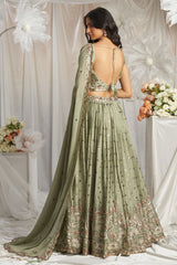 Lime Green Georgette Sequinned Lehenga