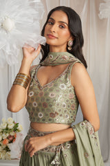 Lime Green Georgette Sequinned Lehenga