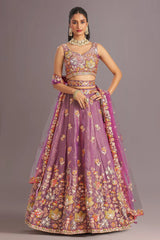 Lavender Purple Organza Sequin Embroidered Lehenga