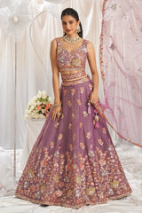 Lavender Purple Organza Sequin Embroidered Lehenga