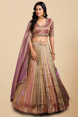 Multi Colored Tissue Pleated Zari Woven Lehenga