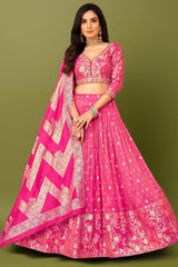 Pink Tissue Woven Pleated Lehenga